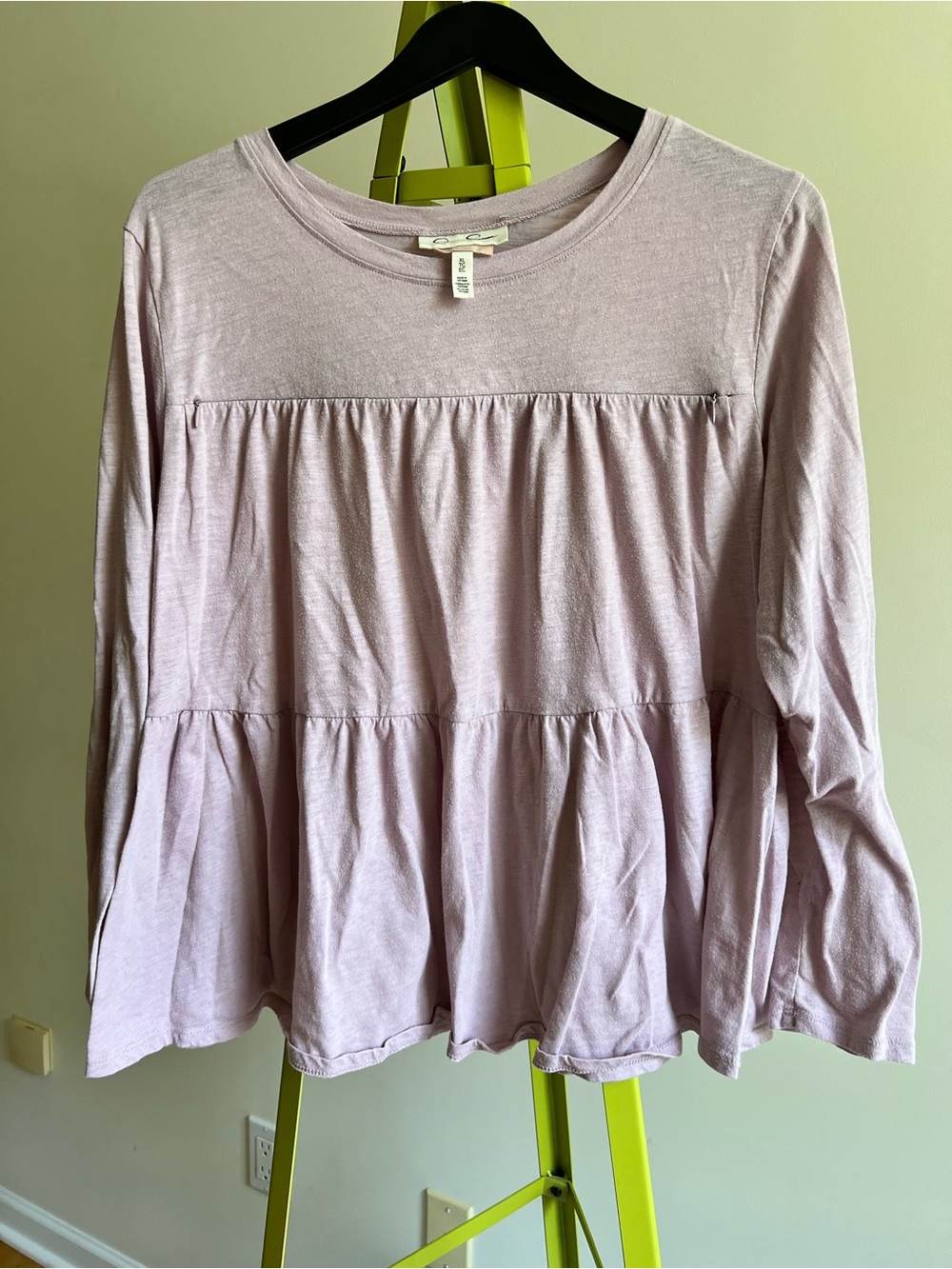 Tiered Long-Sleeve Peplum NURSING Top - Dusty Rose Pink size XL *flaw